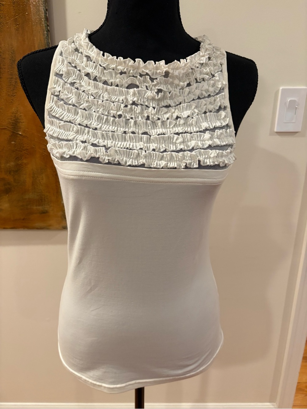 Anne Fontaine Women’s White Ruffle Yoke Tank Top